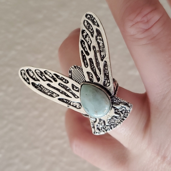 New Larimar Flying Insect Silver Ring. - Picture 1 of 8